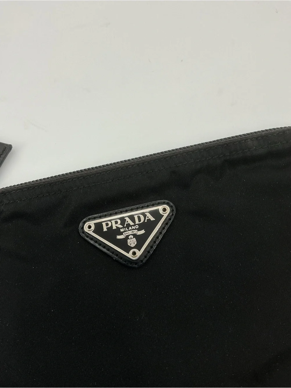 Prada Tessuto Nylon Zip Pouch Cosmetic Case Black Authentic COA
